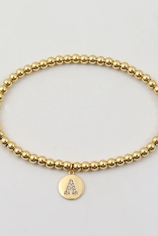Beaded Personalised Initial Gold Bracelet
