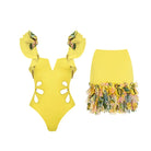 Ruffle Textured Beach Skirt In Yellow Crafted With A High Quality Stretchy Fabric