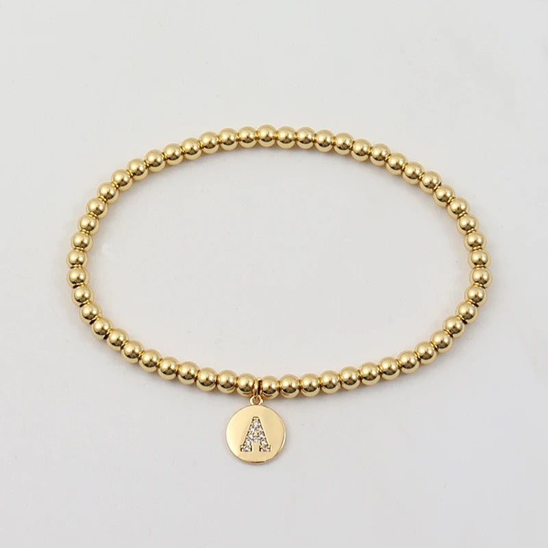 Beaded Personalised Initial Gold Bracelet