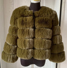 Faux Fur 5 Panel Fur Coat | Jacket. Our Stunning Faux Fur in Khaki, The Most High Quality Faux Fur with 5 panels, Featuring a mid crop sleeve length (50cm)