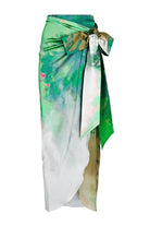 Camila Tie Die Printed Tie Front Sarong In Green.