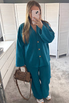 Women's Cord cardigan trouser co-ord | matching set in blue.