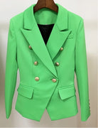 Military gold button detail blazer in apple green. Featuring a soft, silk high quality fabric, gold button detailing and lined with satin.