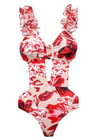 Floral Printed Ruffle Cutout Swimsuit