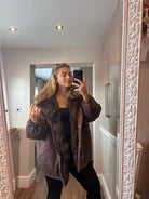 Women's Faux Fur Puffer Hooded Coat In Brown, Oversized Fit.