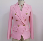 Military gold button detail blazer in baby pink. Crafted with a high quality smooth silk fabric, with added gold button detailing, finished with a soft satin lining.